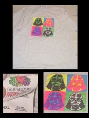 Mens Fruit of the Loom Star Wars Darth Vader Helmet Pop Art T Shirt Mens 4XL